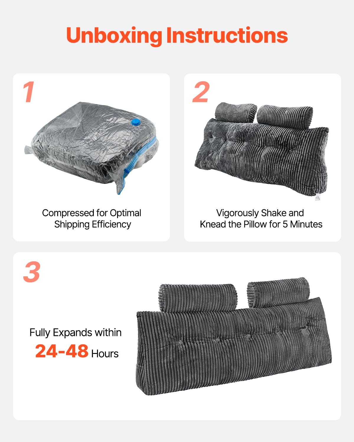VEVOR Cuscino per Testiera, Cuscino a Cuneo Queen Size da Letto con 2 Tasche Laterali 2 Poggiatesta, Supporto a Cuneo per Letto Tessuto di Flanella Lavabile, Supporto Lombare per Leggere, Riposare