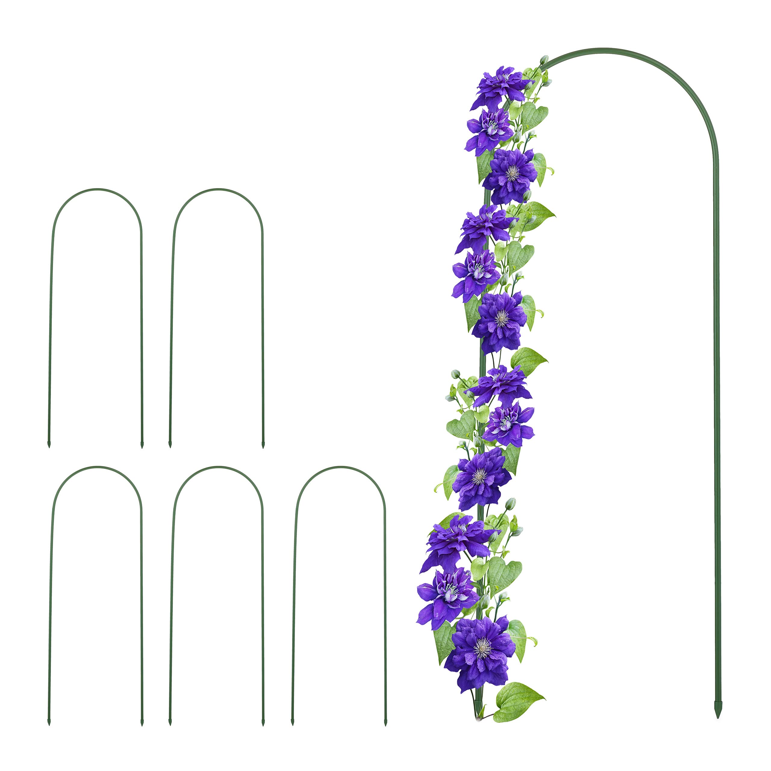 Arches à rosiers en métal de 90x32 cm : lot de 6 tuteurs de jardin verts