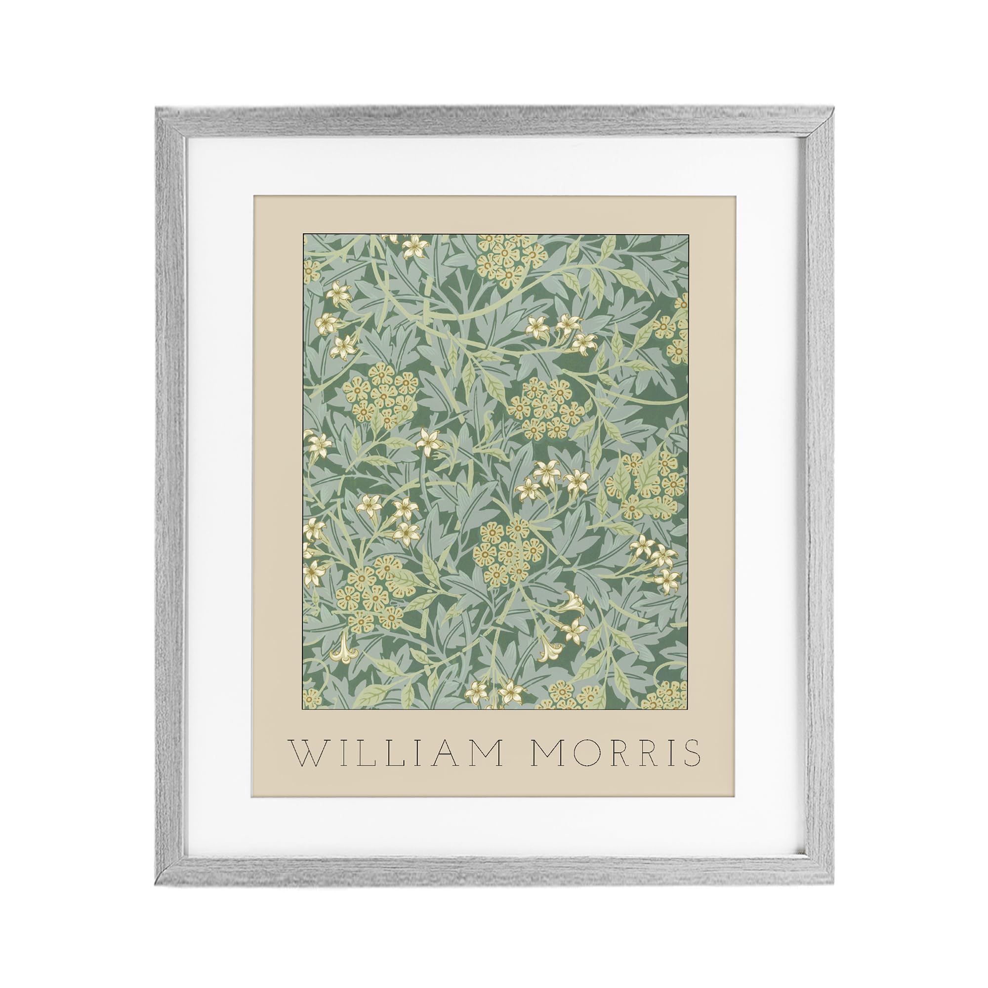 Stupell Industries Farmhouse Gray (Textured) William Morris Floral Botanical, 17 X 21 Inch Framed Print Under Glass
