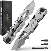 EDC Multitool Pry Bar with Bi-Directional Ratchet Screwdriver and Eternal Pen, Keys, Lever, Bottle and Box Openers, Camping Accessories
