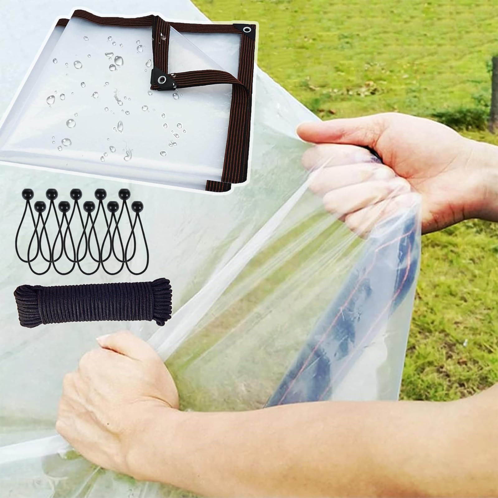 Klgfbdc Black Waterproof Cover Clear Tarps 9X11 Ft, Heavy Duty Tarpaulin, With Grommets Waterproof Weatherproof Curtain, Outdoor Garden Patio Tarpaulin Cover, Plants Greenhouse Tarps Cover