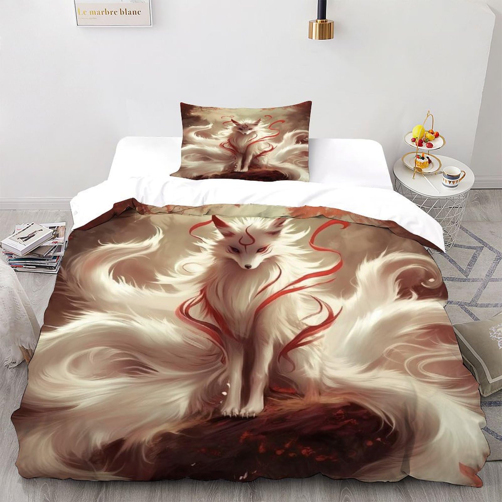 Ensemble de couette animaux mythiques rouge 135x200cm avec 1 taie d'oreiller pour lit single