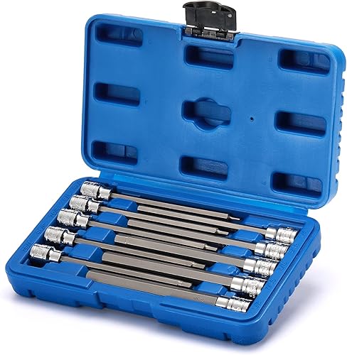 Miniatura 6 de EMENTOL 10 piezas 38" impulsor juego de vasos largos con punta hexagonal, CR-V, acero S2, SAE, longitud 5.9 pulgadas, juego de vasos hexagonales