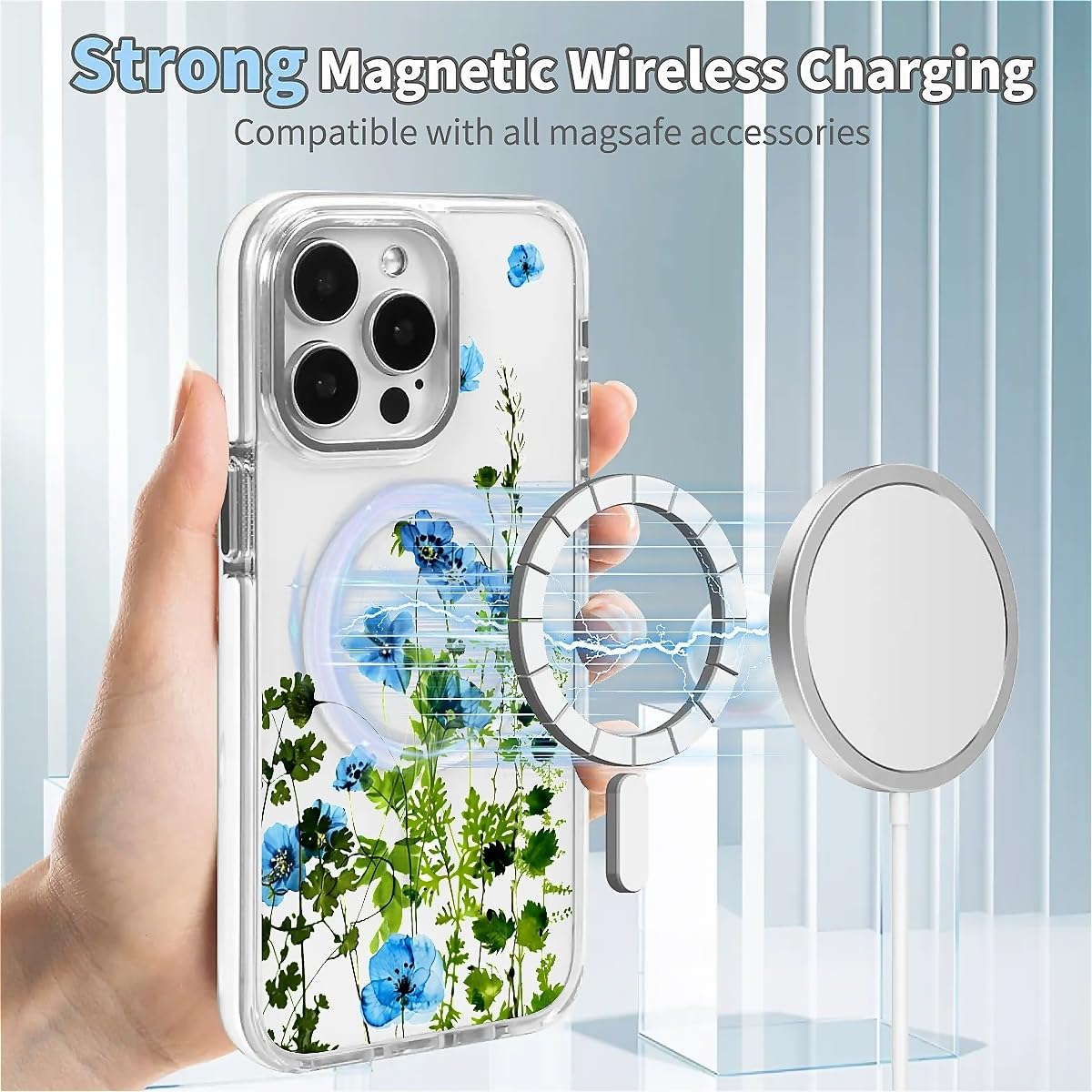 DAIZAG Magnetic Case For IPhone 16 Pro,Pressed Flower Fruit Yellow Design On Clear Base Compatible With MagSafe,Drop Protection Shockproof Case For IPhone 16 Pro White-1271089