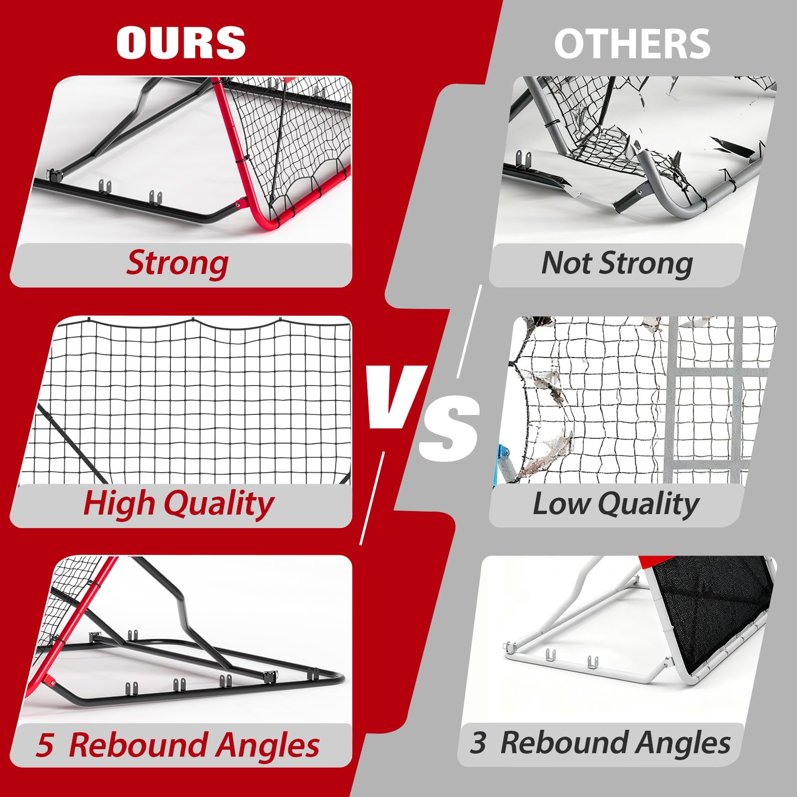 Filet De Rebond De Baseball 2 en 1, 9 Zones, Cadre en Acier Robuste, Angle Réglable Portable, Intérieur & Extérieur