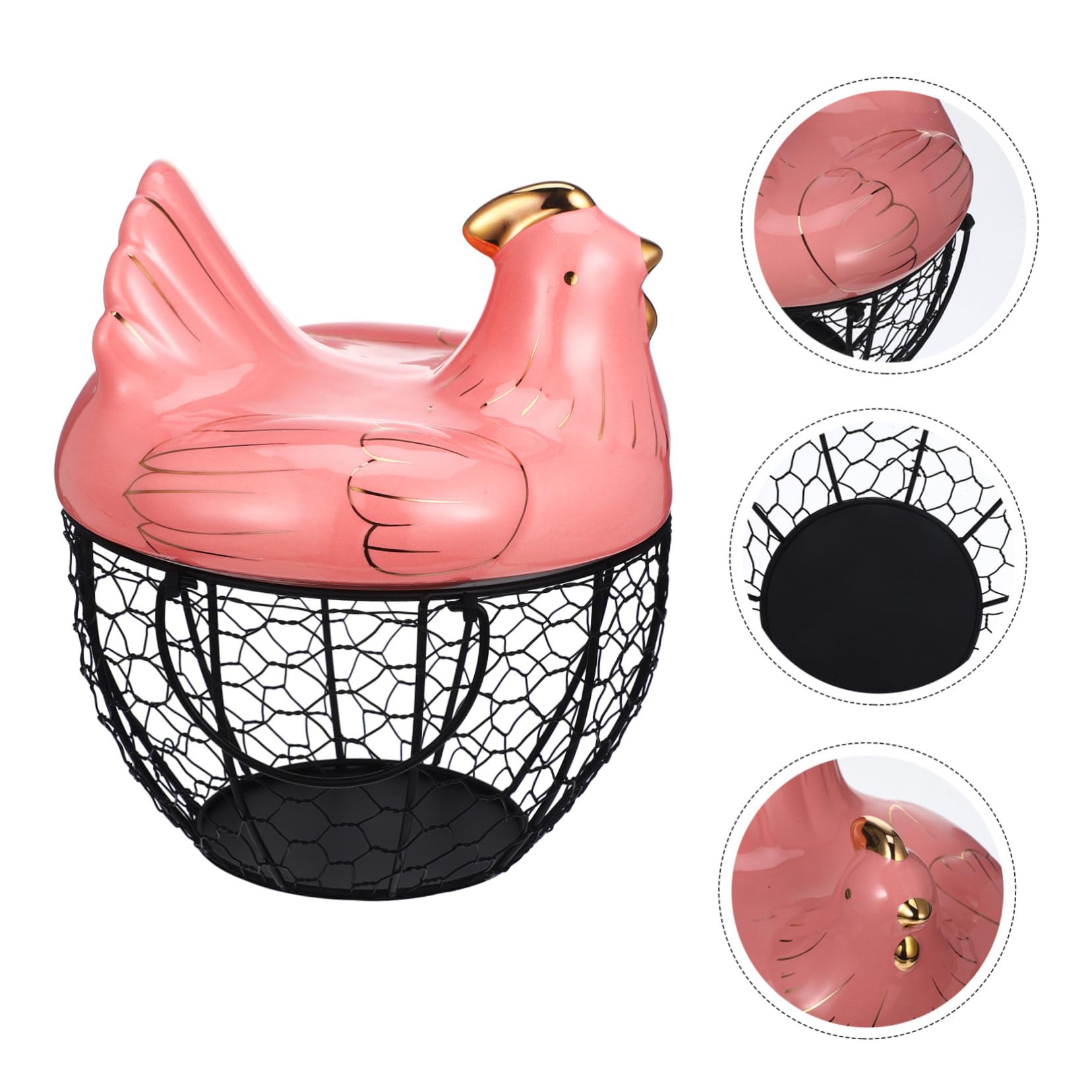Eieraufbewahrungskorb Organisator für Eier und Obst aus Eisen in Hühnerform Kreativer Kunstharz und Metall Eierhalter Rosa für Küche und Haushalt