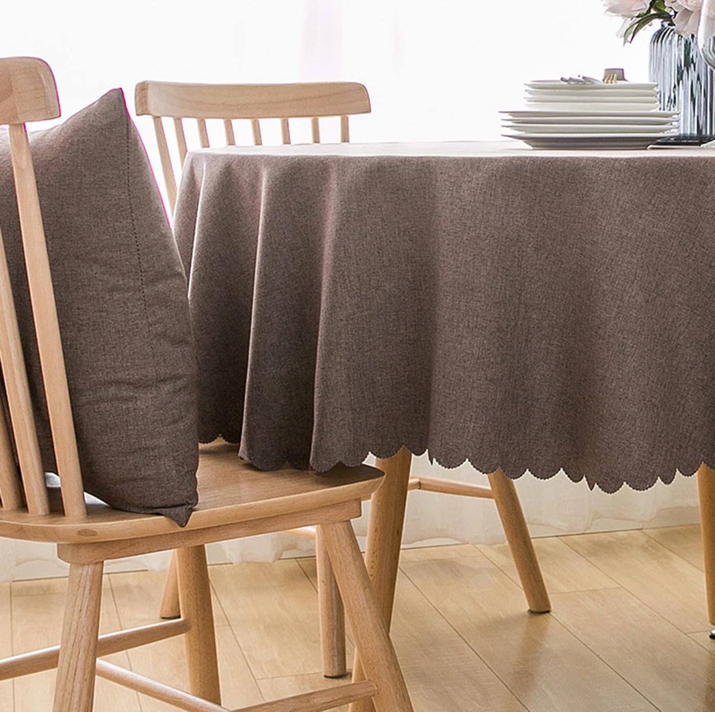 Algodón Lino Mantel Redondo Hoteles Restaurantes Eventos y Fiestas Impermeable Mantels Marrón Oscuro Diámetro 200cm