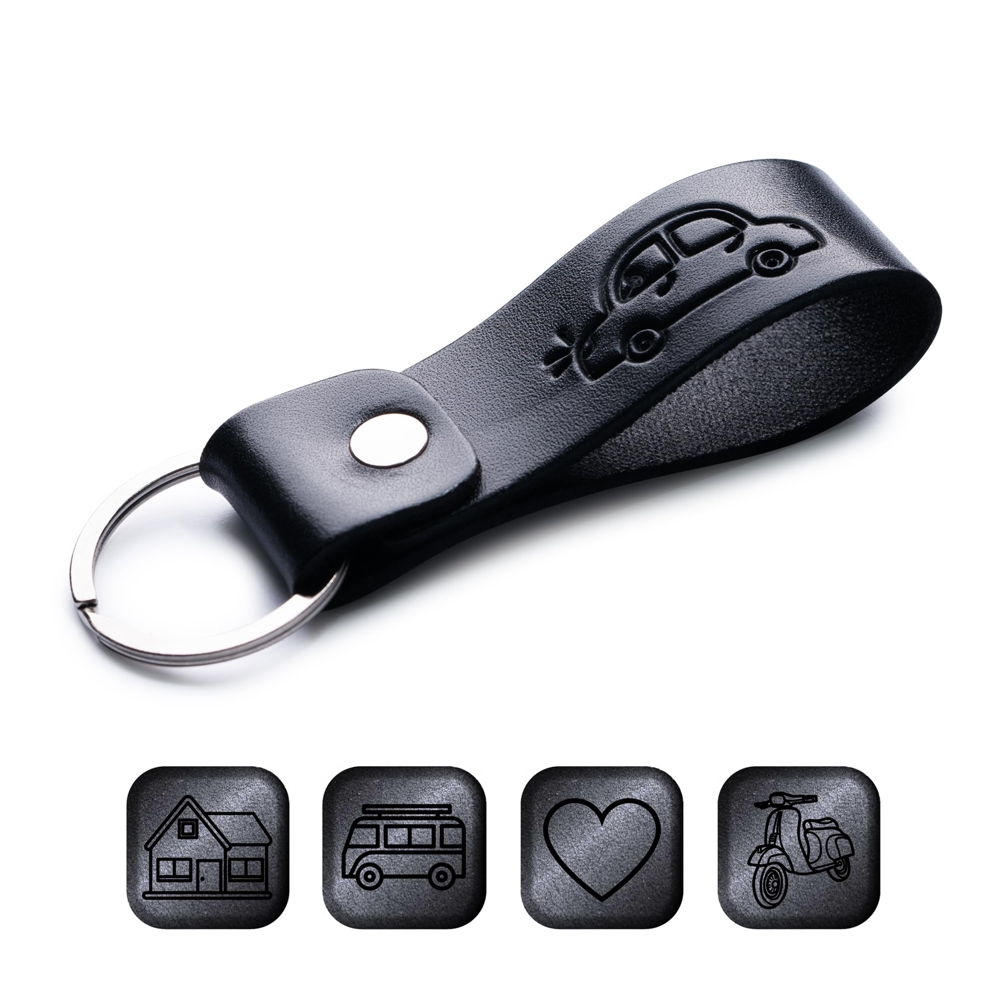 MAGOR Leather Keychain Favorite for Men, Keyring Gift for Women & Men, Birthday & Anniversary, Full Grain Leather (Car)