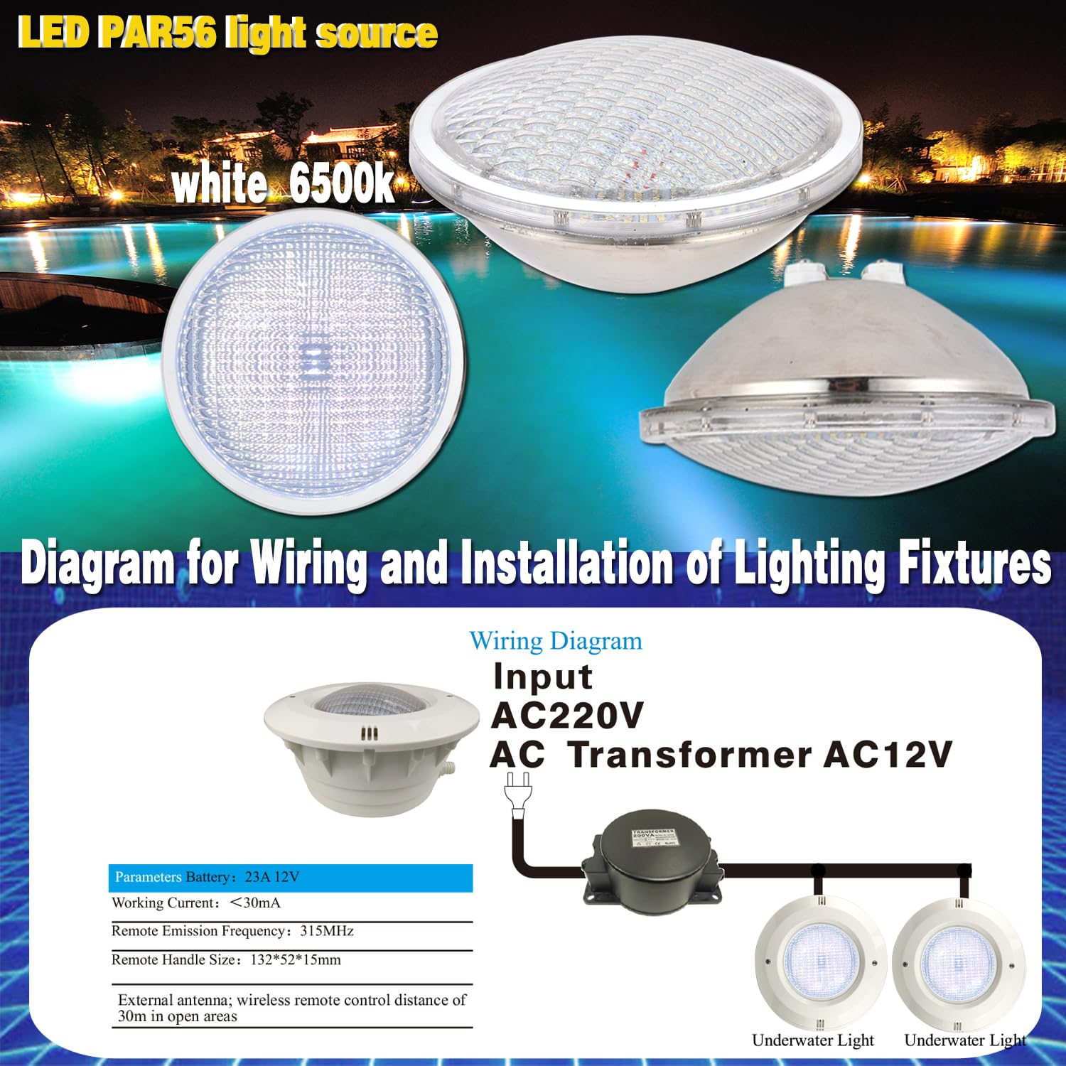 BARCELONA LED Faretto LED per piscina sommersa PAR56 24W 12V AC, luce bianca potente, IP68 impermeabile, risparmio energetico, illuminazione sicura e duratura per piscine e fontane