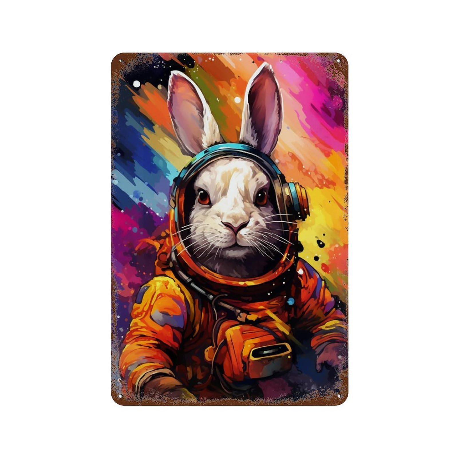 Rabbit Astronaut Space Suit-2 11.8"x7.9" Aged Metal Wall Plaque, Classic Wall Plaque for Pub, Kitchen And Man Cave Decor