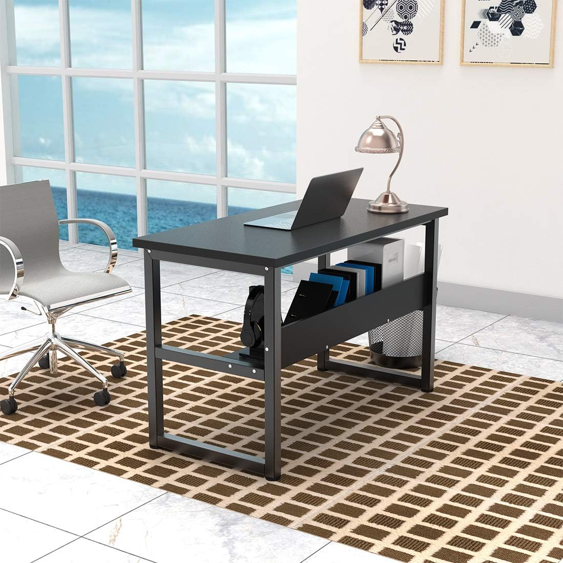 DEWEL Computer Desk with Bookshelf 47 Inches Office Desk Writing Workstation 2 in 1 Desk and Bookcase PC Laptop Study Table for Home Office (47" Black)