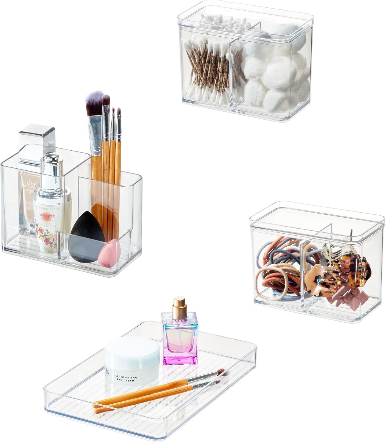 iDesign Makeup Organizer Set for Countertops and Drawers – Luci Collection – Set of 4- Clear