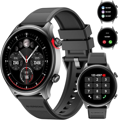 RIVERSONG Reloj inteligente para hombres y mujeres (respuestahacer llamadas) compatible con teléfonos iPhoneAndroid, rastreador de actividad física
