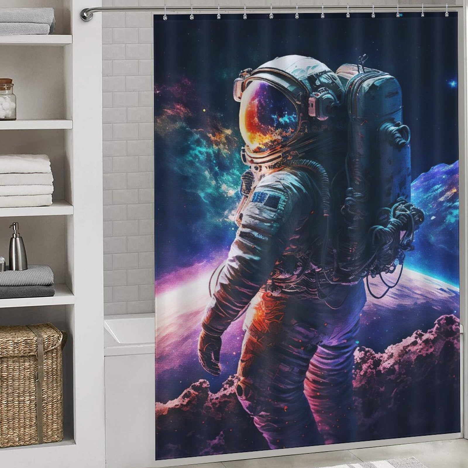 Rideau de douche astronaute 168x183 cm imperméable pour baignoire