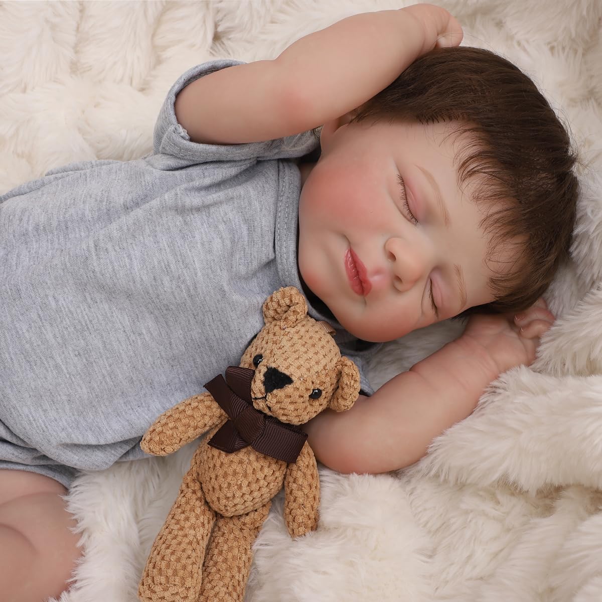 Bebê Reborn Boneco de Silicone Dormindo Menino Realista 48cm Pode Tomar Banho