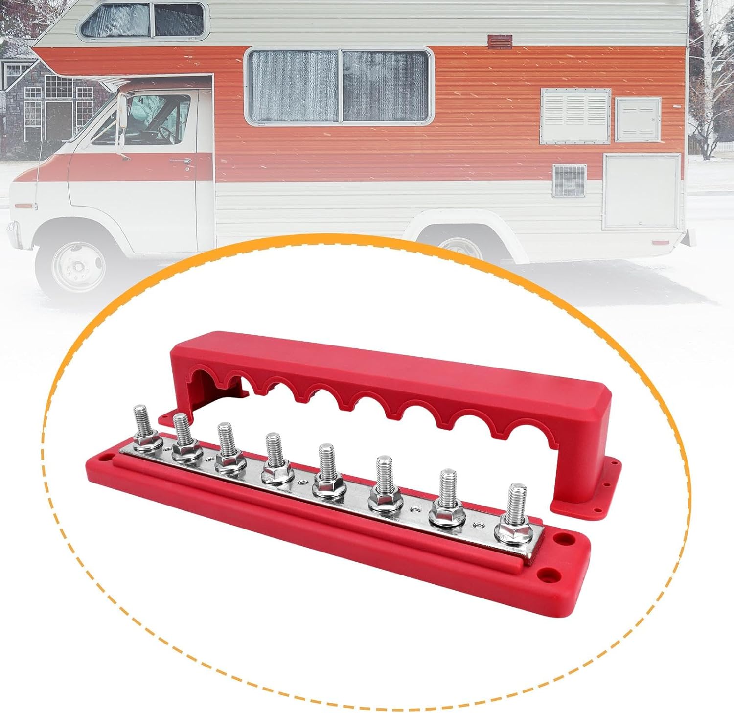 Power Distribution Terminal Block, M8 Bus, 300A, 12V-48V, Red