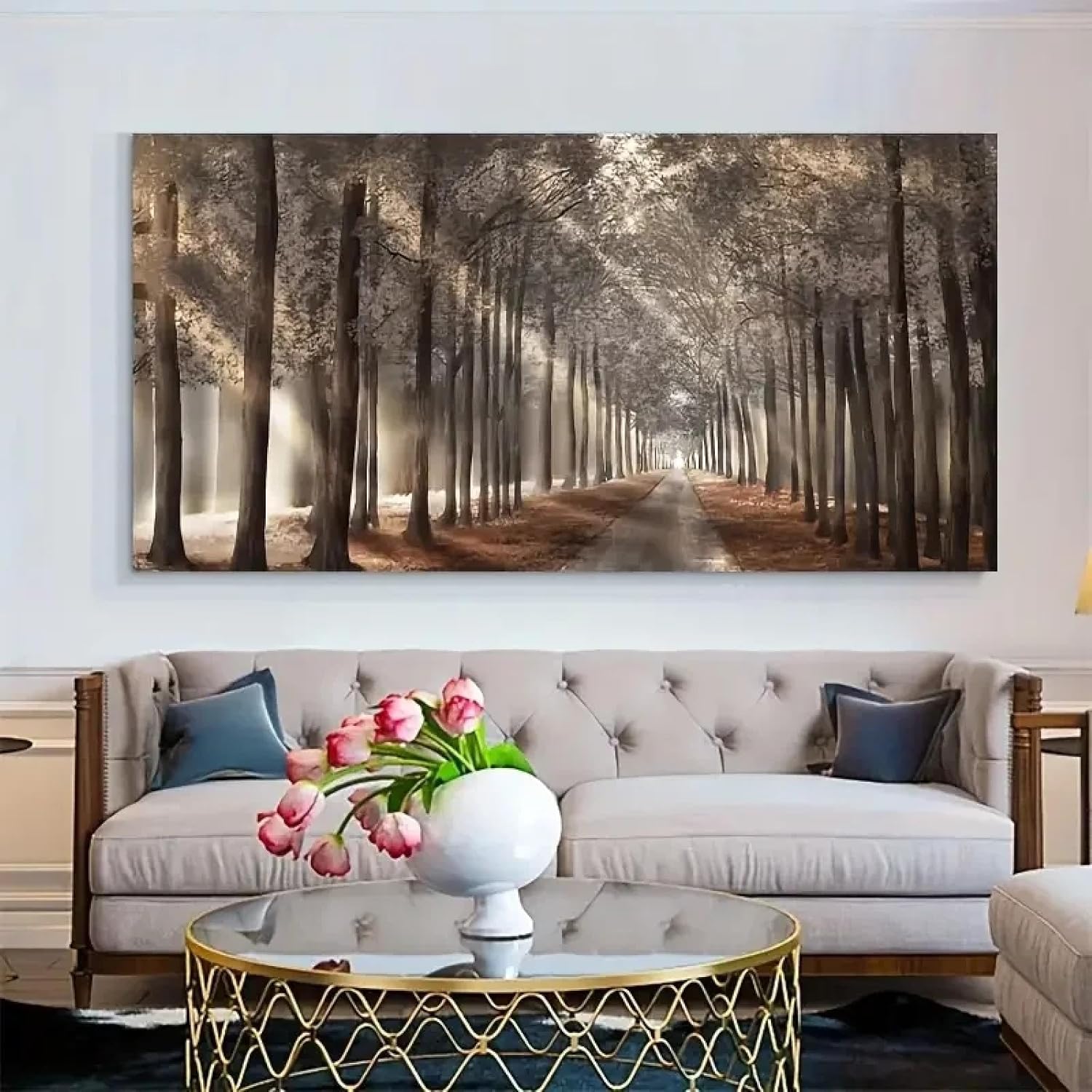 KQZVCU Nature Sunshine Canvas Painting, Trees Poster, Landscape Forest Wall Art Pictures, Art Prints, for Living Room Decor 70x140cm Inner Frame