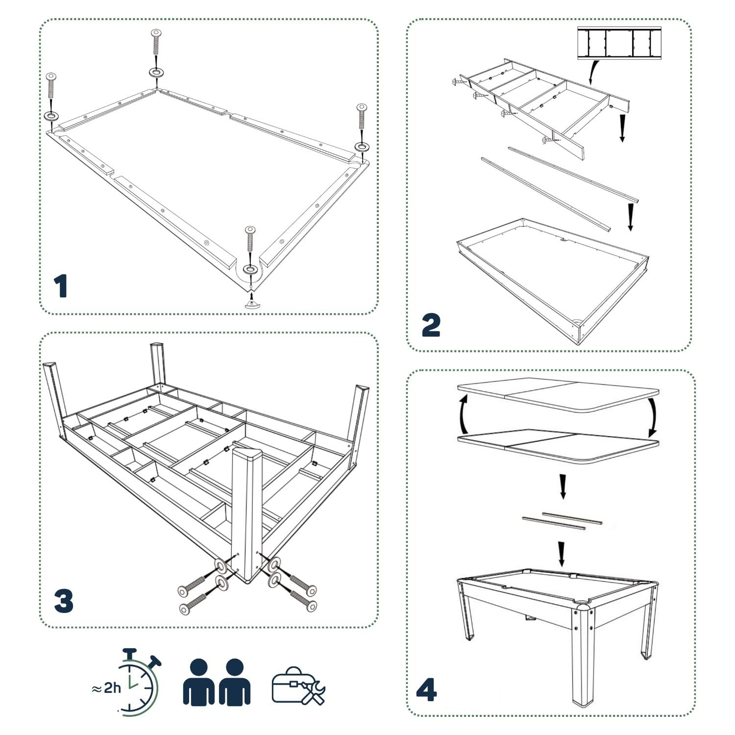 Billard Américain Convertible KITBILL 5FT ou 6FT Plateau dînatoire et Accessoires Inclus - Beige