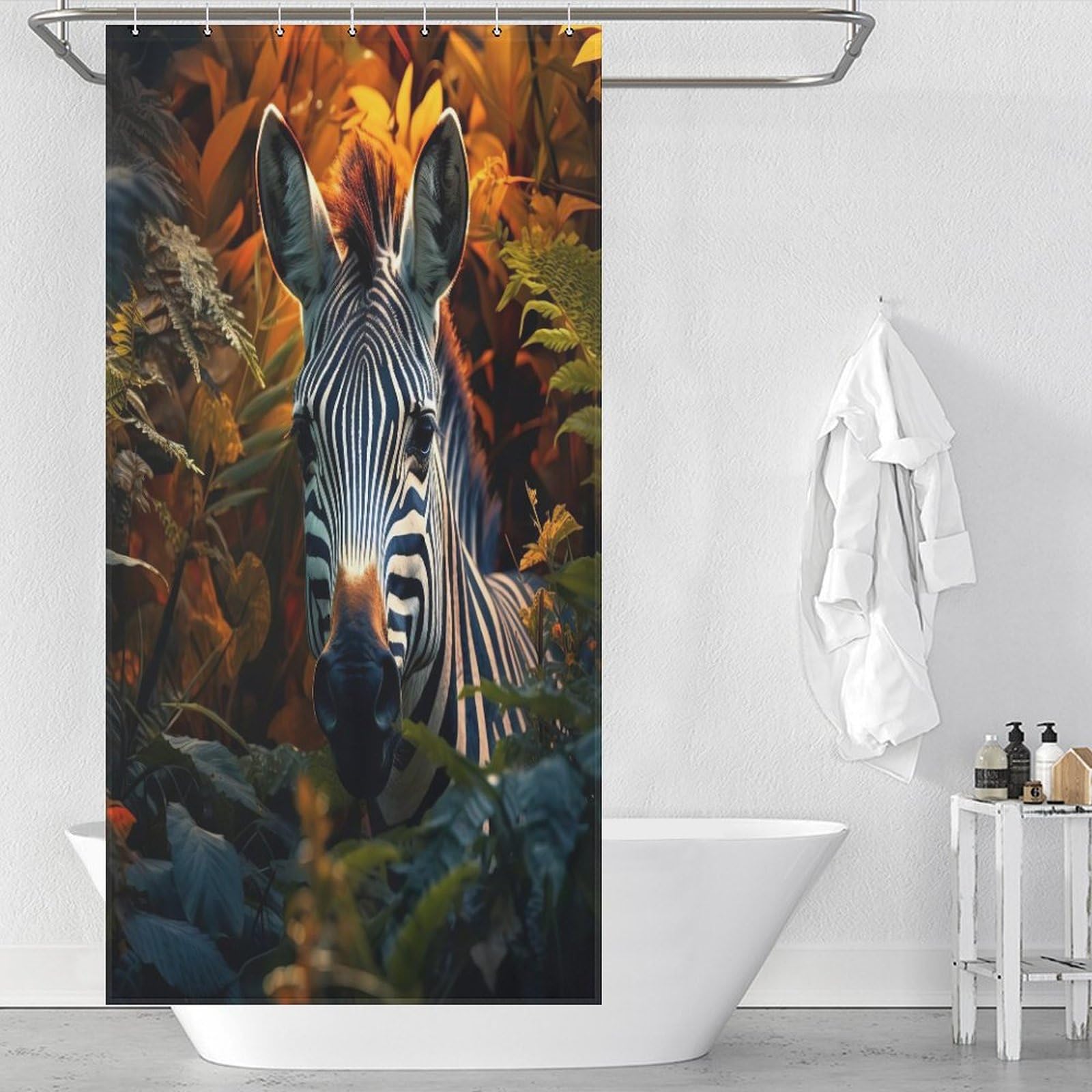 Rideau de douche anti éclaboussures zèbre en tissu lavable pour baignoire