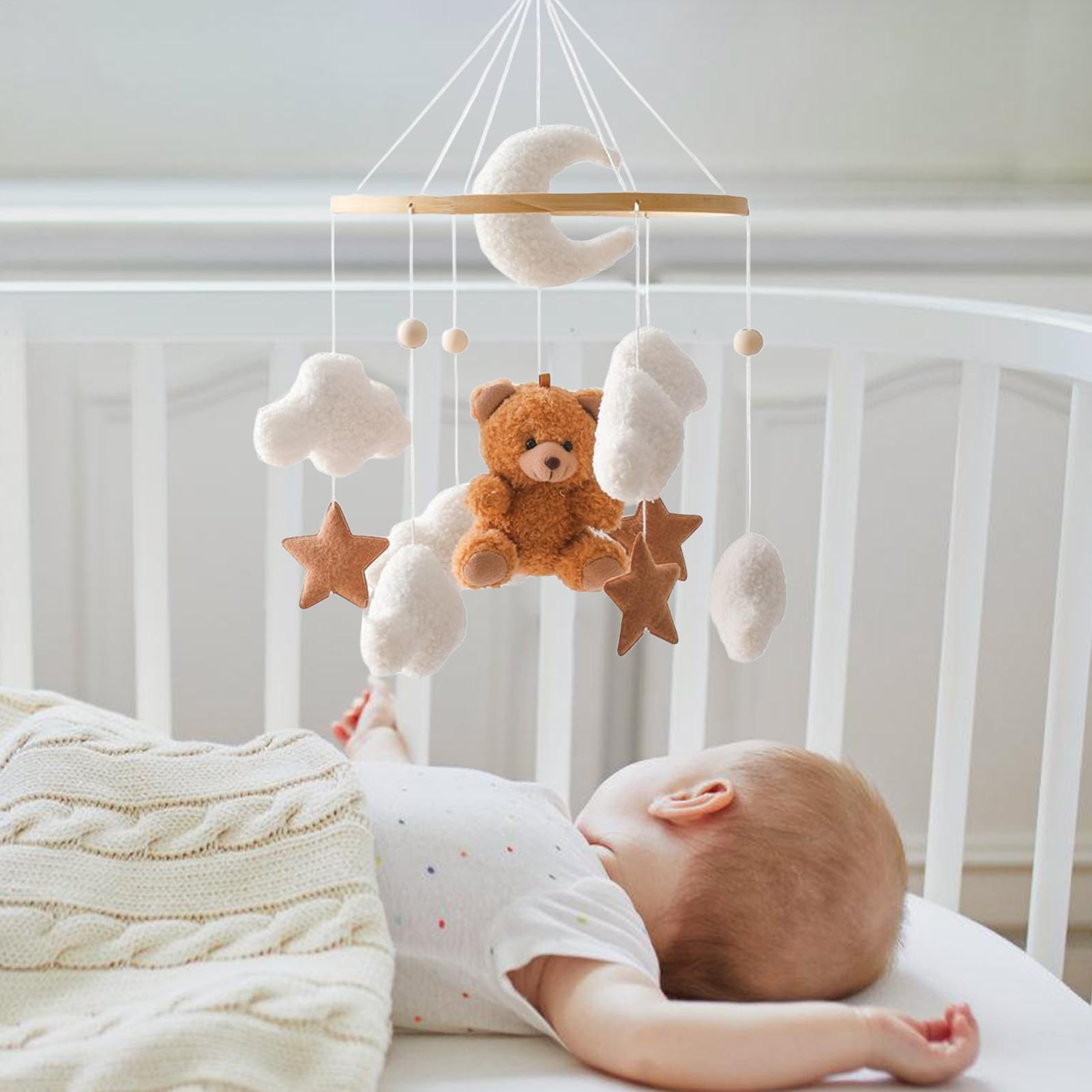 Mobile Pour Lit Bébé - Décor Mobile Étoile Ours,Doudou Sensoriel Romantique Tourne 360° pour Fille Garçon Enfant Berceau Chambre | Fille Garçon Chambre