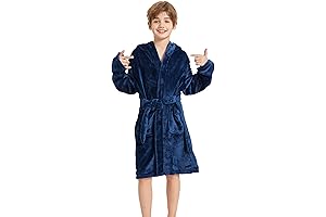 Boys Soft Plush Fleece Hooded Bathrobes with Pockets for Kids Ages 1-16