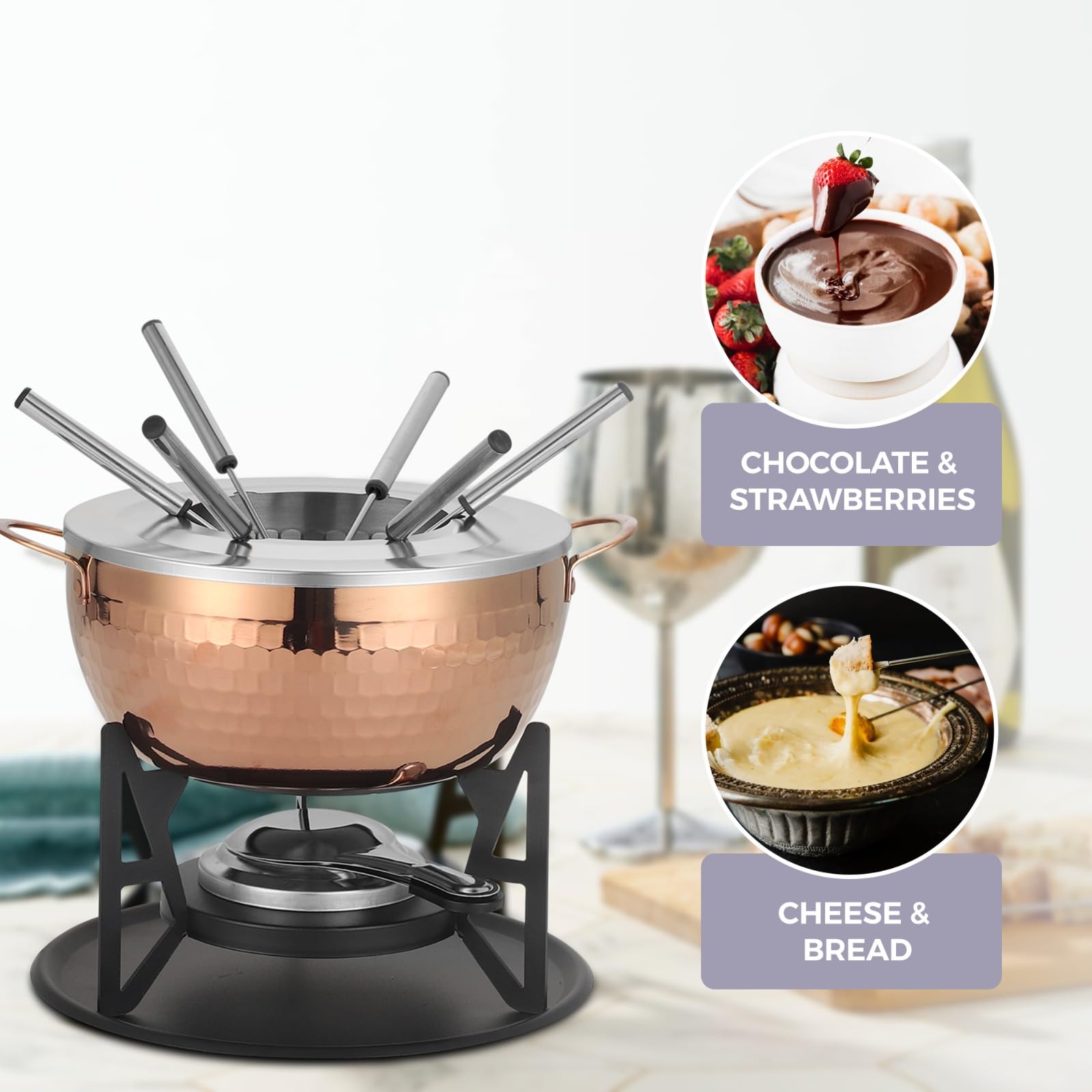 Silk Route Home - Set per fonduta in acciaio inox, 6 forchette per formaggio e cioccolato, con finitura dorata, regalo divertente per feste