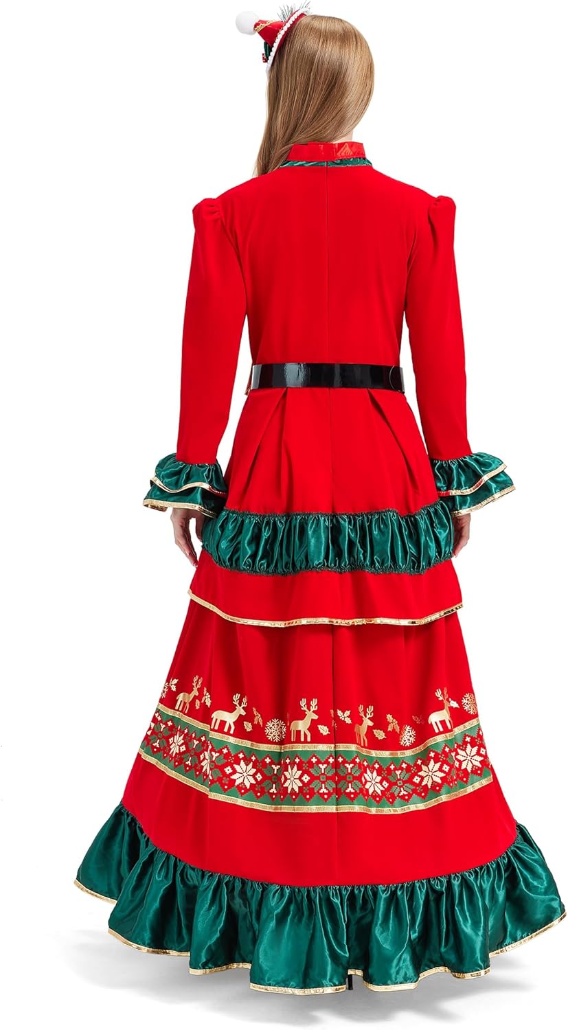 Mrs Claus Costume Adult Women Miss Santa Dress 4PCS Long Sleeve Christmas Outfit Party Holiday Plus Size - Image 3