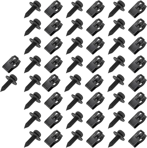 Miniatura 5 de GoaMotors 50 pernos de cuerpo de 14 y clips de tuerca en U, pernos de guardabarros, pernos de protección contra salpicaduras del motor debajo de la