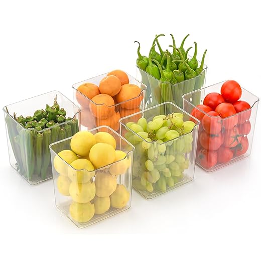 Clazkit fridge storage boxes multipurpose containers for storage Space-saving Refrigerator Side Door Organizer for fridge kitchen bathroom stationery toiletries- transparent set of 6