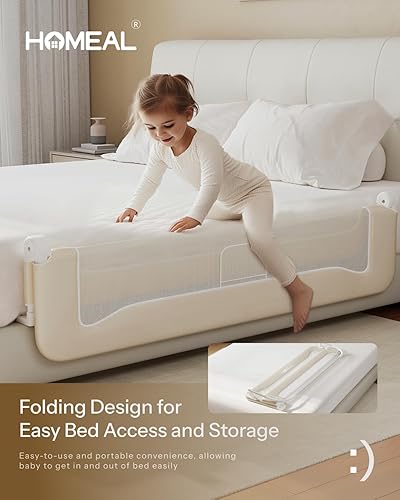 Miniatura 3 de HOMEAL Rieles plegables de 59 pulgadas, riel de cama para niños pequeños, protector de riel de cama para cama de bebé para tamaño King, tamaño