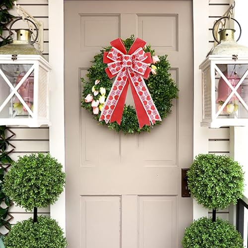 Miniatura 4 de Hiagkmet Decoraciones para el Día de la Madre, lazo para árbol del Día de la Madre con corazón, 11 x 20 pulgadas, gran corona roja para decoración