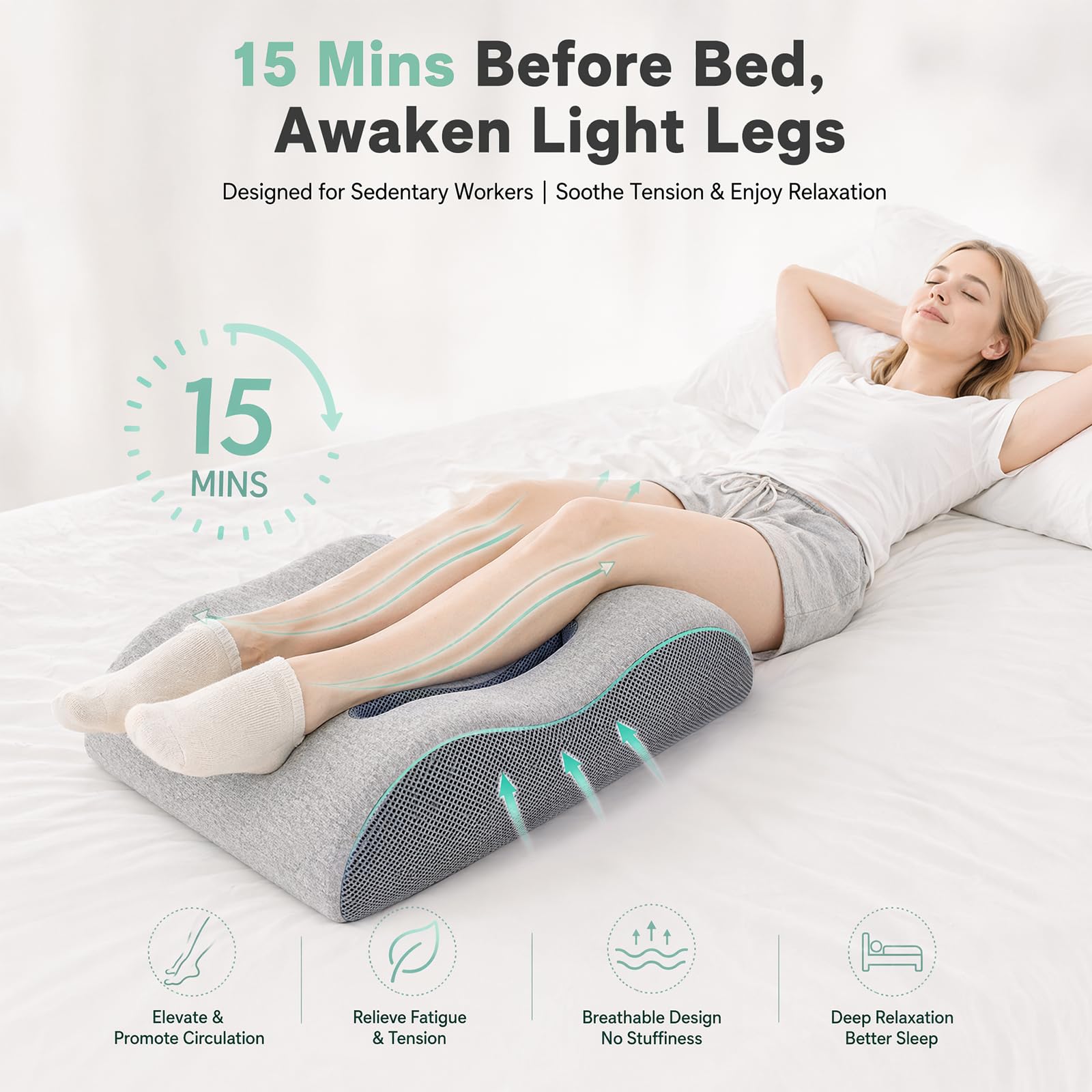 Cojín Piernas Espuma Viscoelástica Ergonómico Transpirable | Cojín soporte piernas viscoelástico, funda extraíble lavable, dos colores para descanso doméstico y convalecencia