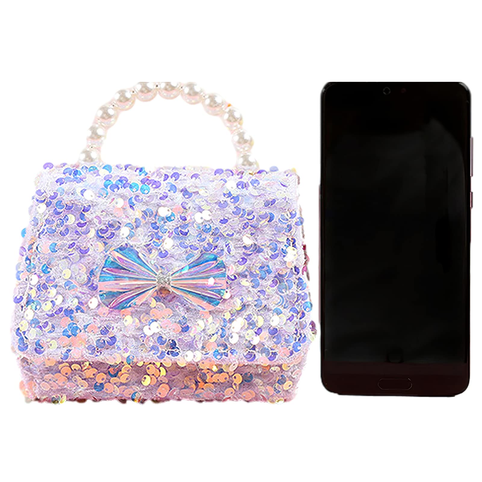 Nodo a Fiocco Borsellino per Bambine Microfibra Borsa a Tracolla Paillettes Borse a Spalla Portafoglio Glitterato Borsa con Perle per Bambini