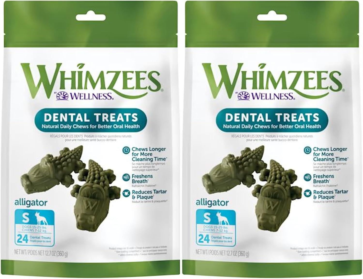 Whimzees (2 Pack) Natural Grain Free Dental Dog Treats, Alligator