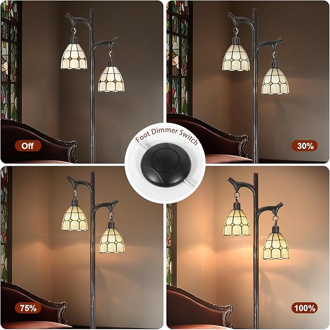Scenekoy 68" Tiffany Style Stained Glass Floor Lamp for Living Room,Modern Industrial Vintage Standing Floor Lamp for Bedroom,Stepless Dimmable Rustic Tree Trunk Tall Lamp for Study Room (Bulb Included) photo 3