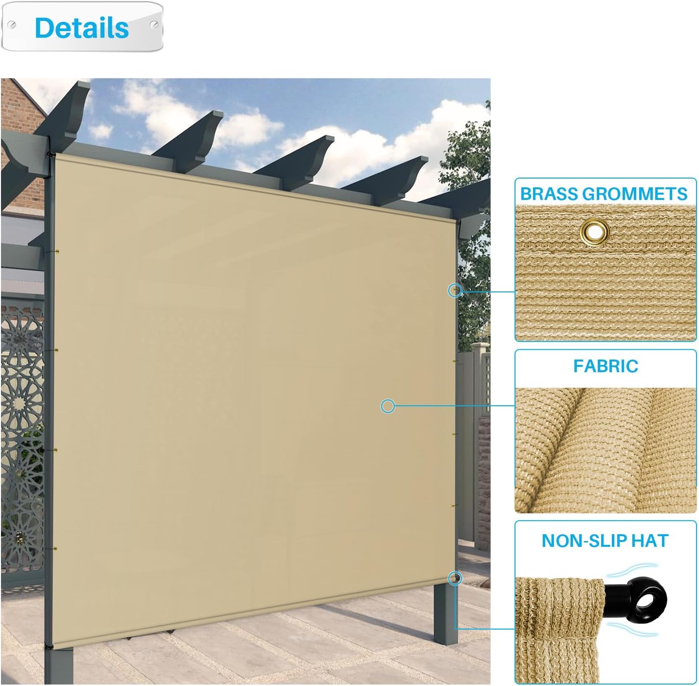 Patio 15' x 9' Pergola Cover Canopy Replacement Shade Cloth with Grommets Weighted Rods Outdoor Sun Shade Screen UV Block for Gazebo Backyard Deck Porch Balcony, Sand