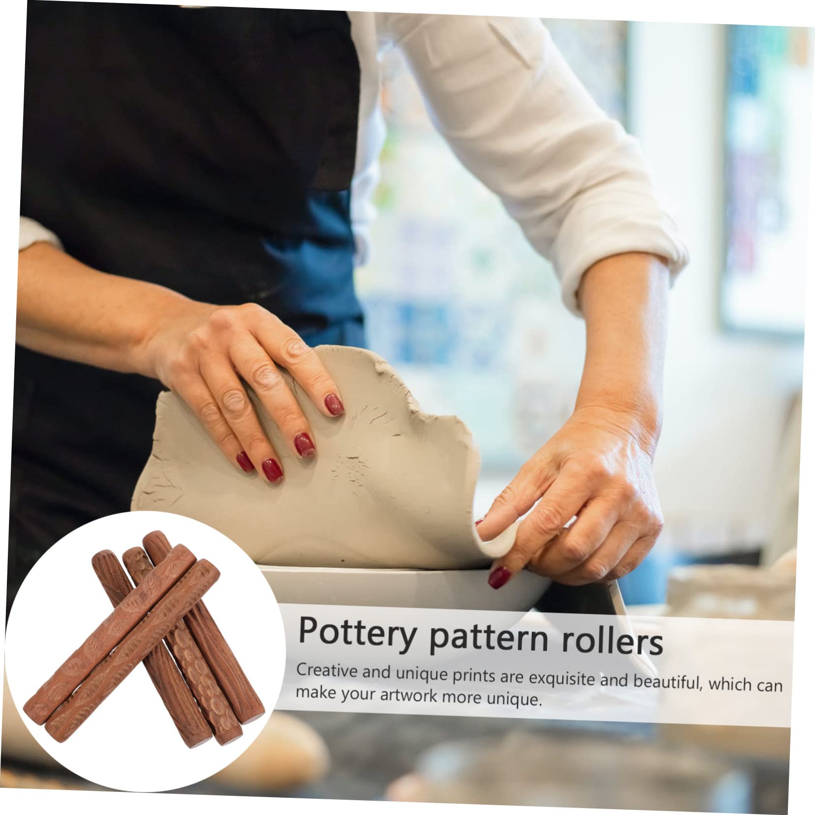 Ciieeo 5pièces Modeler Argile avec Manche Bois Texturé pour Poterie Outils De Modelage Argile à Pâtisserie pour