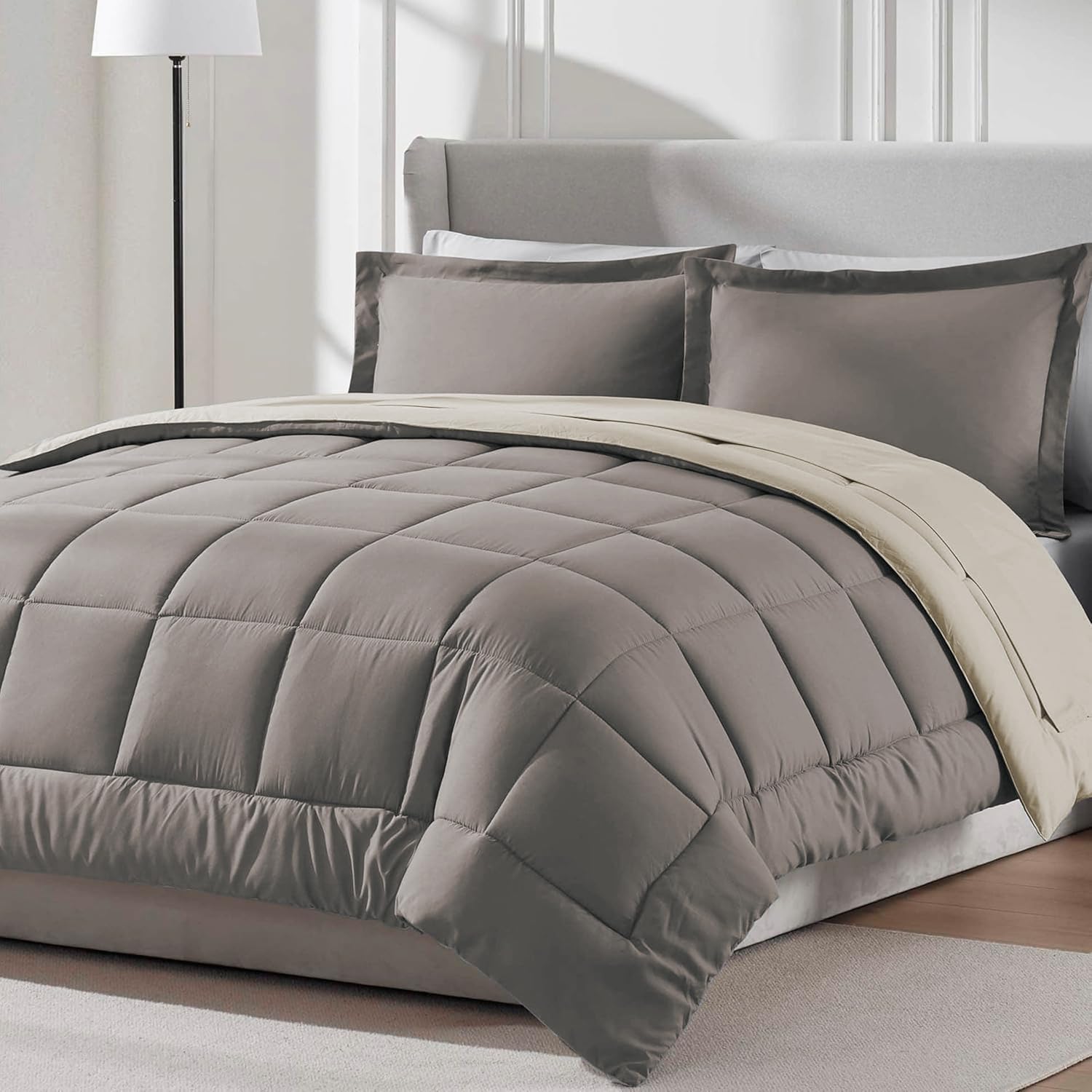 FURBO Reversible 200 GSM AC Comforter Set Double Bed with 2 Pillow Covers, Quilt for Double Bed King Size for All Season Comfort (90x100 Inches, Mocha & Cream)-image-11