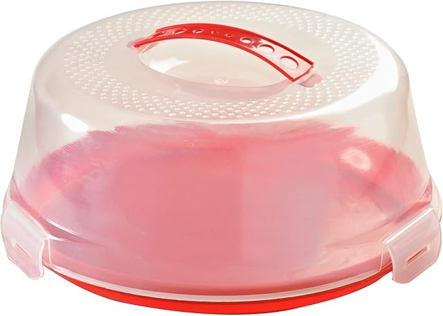 Mason Cash 2007.968 Round 24 cm Cake Caddy with Lid Carry Handle and Easy Locking System, Red, 26 x 26 x 12 cm