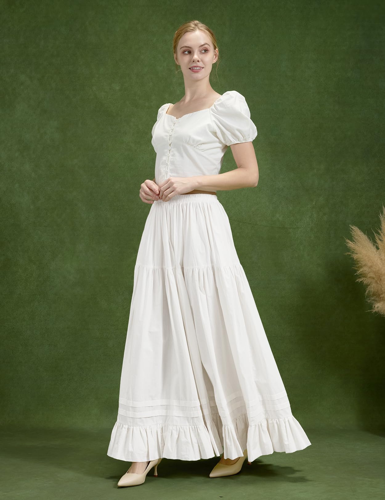 BEAUTELICATE Damen Unterrock Lang Baumwolle Antistatisch Weit Unterziehrock Verlängerung A-Linie Maxi Cotton Half Slip für Edwardianische Reifrock Mittelalterliche Kostüme Weiß Cream
