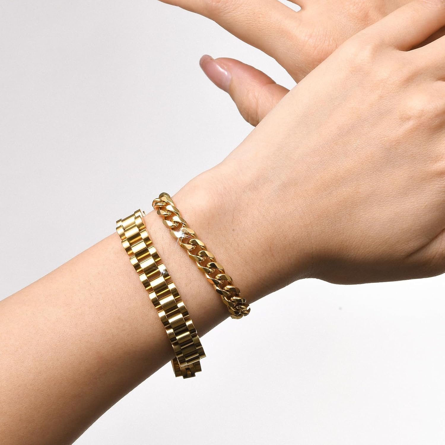 VNOX 2 Pcs Chain Bracelet for Men Women - Sturdy Stainless Steel Curb Width Cuban Link Chain Bracelet Set for Men Women,6.5/7/7.4/8.2/9 Inches - Image 2