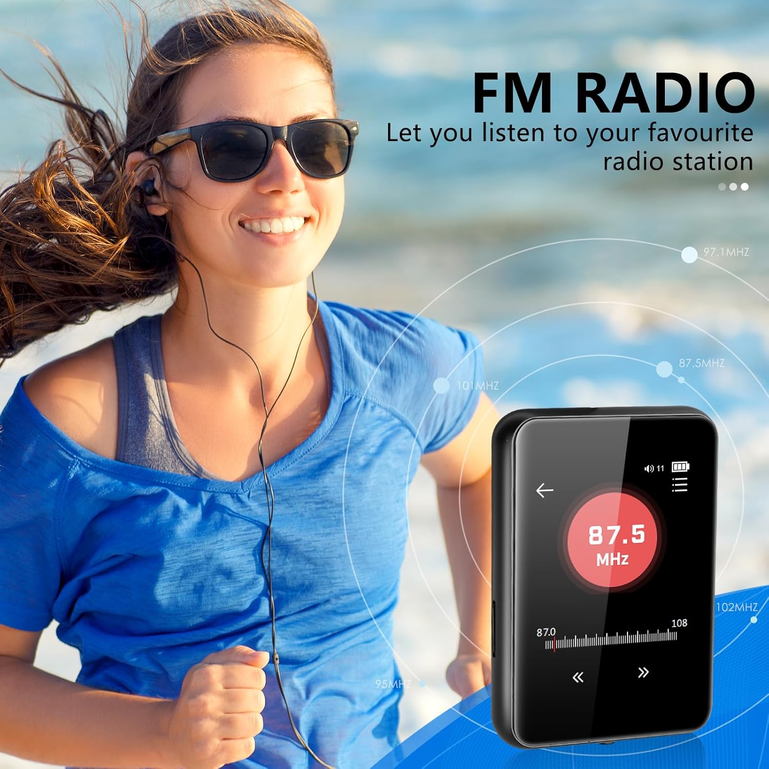 Person jogging while listening to FM radio on COVVY JS-18 MP3 Player