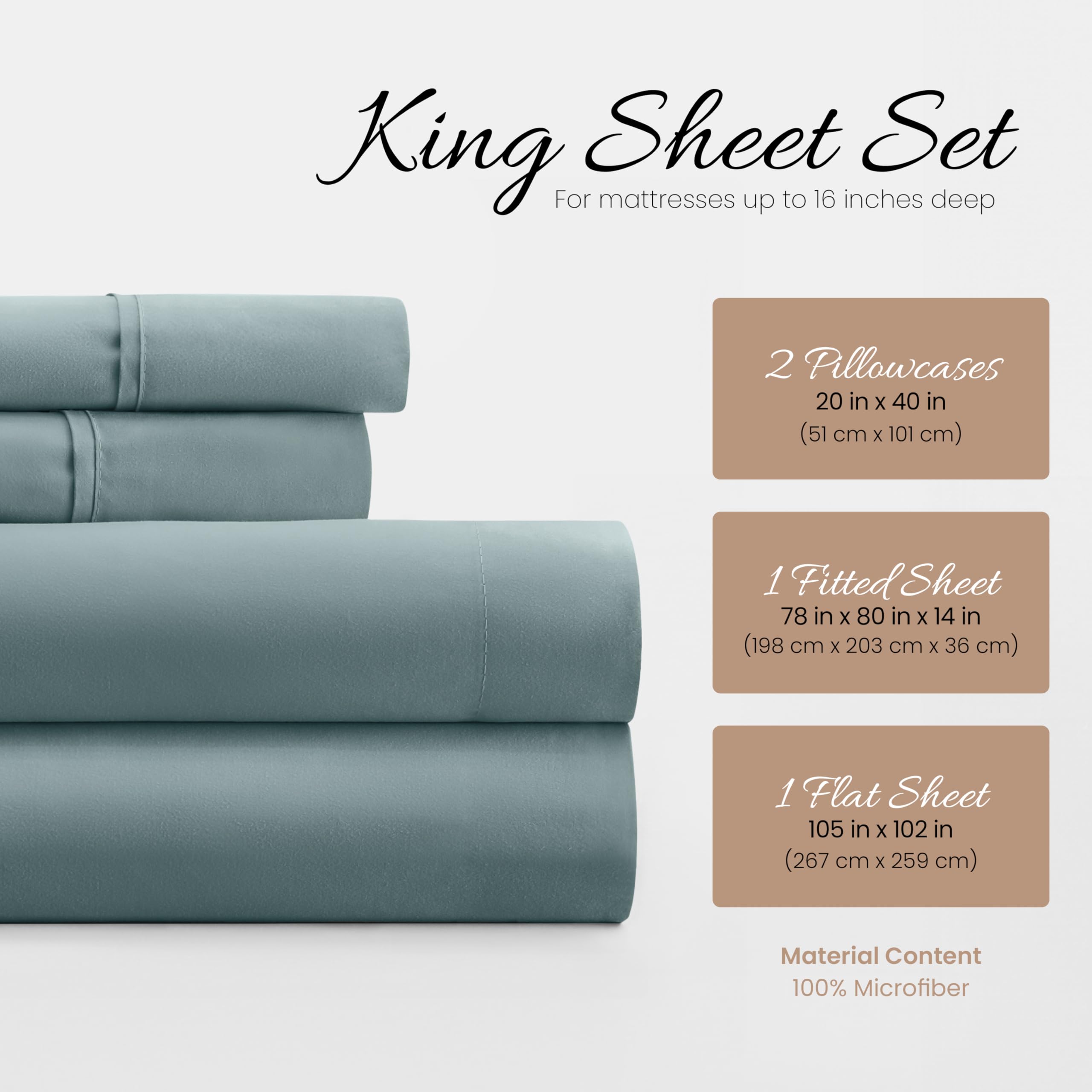 Linen Market Brushed Microfiber Queen Sheet Set 4 Piece – Oeko-TEX Certified Ultra Soft & Wrinkle-Free - 16" Deep Pocket Sheets - Easy Care Queen Size - Black: Ocean King