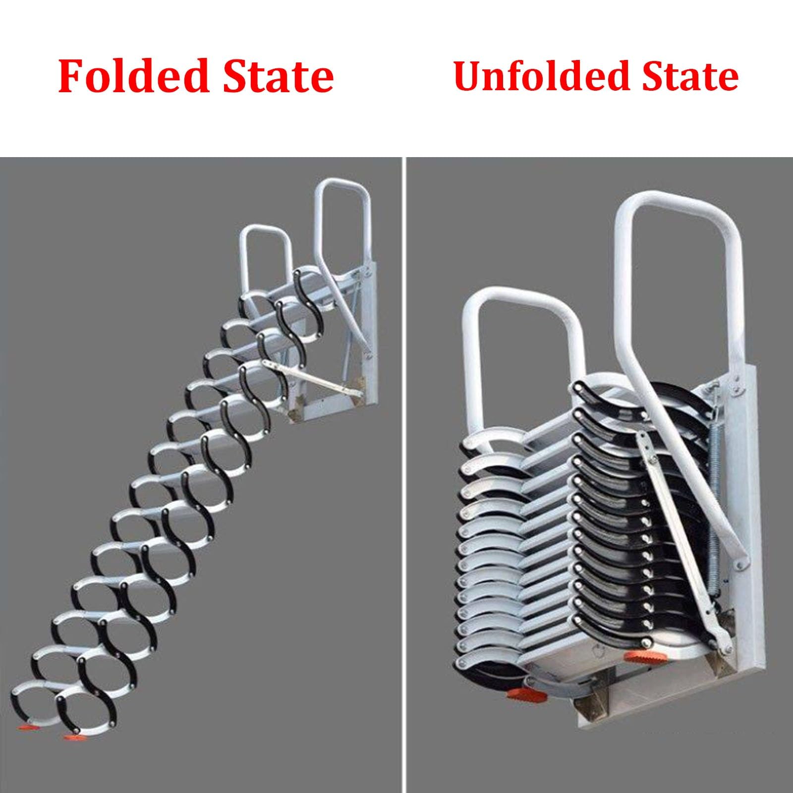 Ausziehbare Dachbodentreppe mit Teleskopfunktion und Ausziehmechanismus, Tragkraft 300 kg, wandmontierte Stahltreppe mit stabilen Handläufen, für den Außenbereich(15 Steps 380CM/150IN)