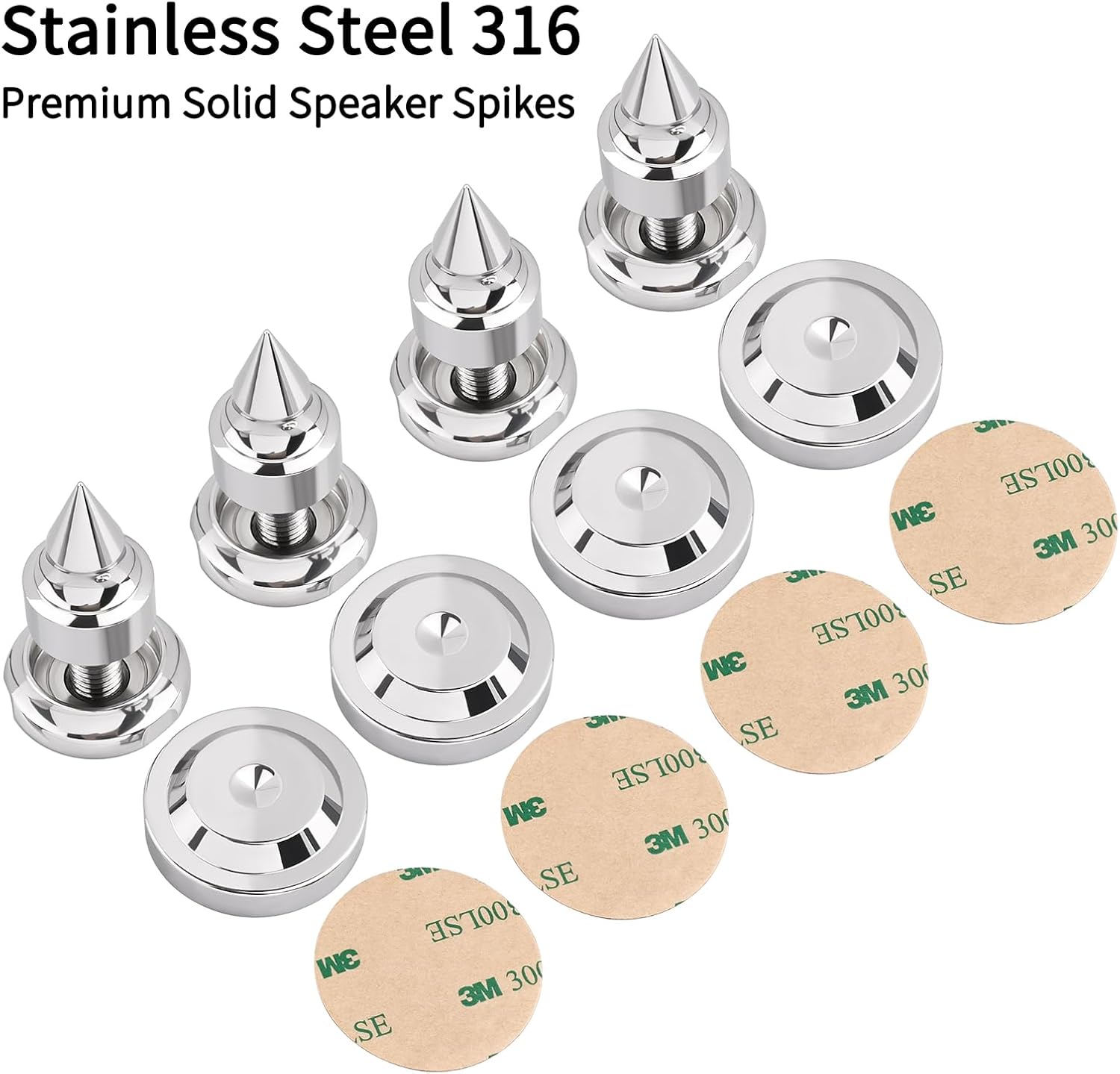 Speaker Isolation Spikes, 316 Stainless Steel Anti-Vibration Feet for Speakers & Turntables, Hand-Polished Conical Design to Enhance Sound Quality(M10)