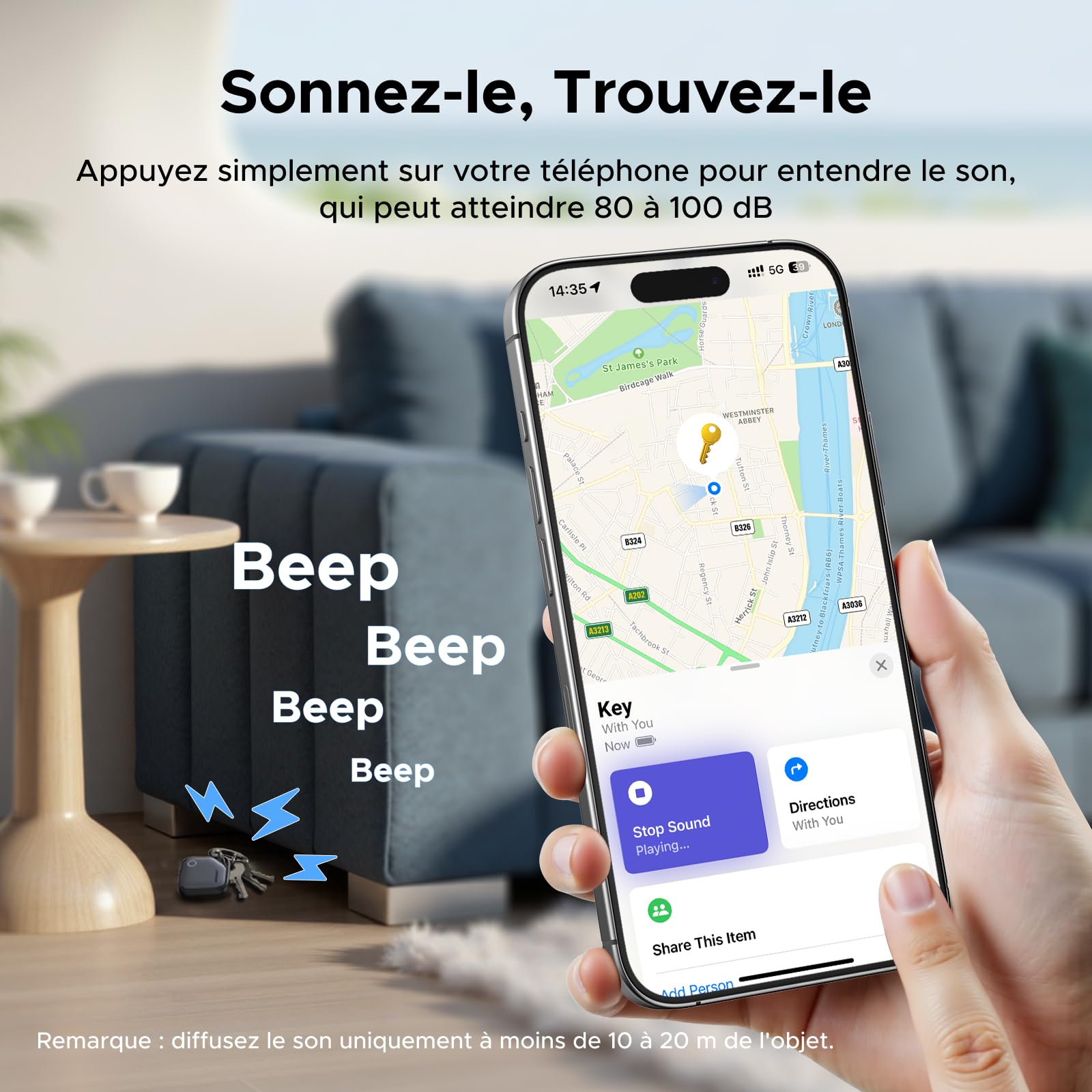 UGREEN FineTrack Tag Traceur Fonctionne avec Find My (iOS Uniquement) Chargement USB C Localisateur d'Objets Bluetooth pour Clés Valises Portefeuilles Wallet Bagages Sacs avec Câble USB C Lot de 4