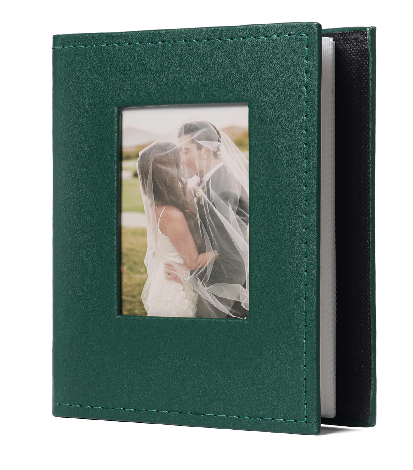 RECUTMS 100 Photo Album for 4x6 100 Small Photos Albums Black Premium Leather Cover Inner White Page Vertical Photo Albums Book for Family Wedding Graduation （Dark Green）
