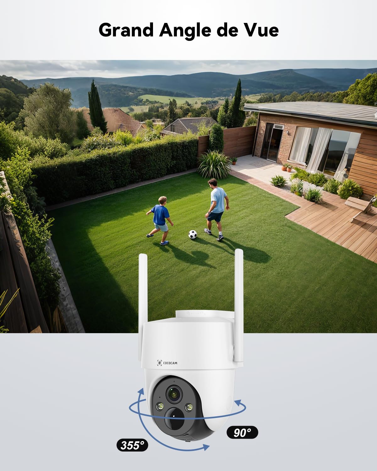 COCOCAM 4K 8MP Camera Surveillance WiFi Exterieure sans Fil Solaire | à Panneau Solaire 6W, Vision Nocturne Couleur 4K, Reconnaissance par IA, Détection Humaine PIR, 355°P 90°T
