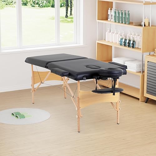 Miniatura 7 de PayLessHere Mesa de masaje portátil de 2 pliegues, cama de spa, cama de masaje, cama de masaje, cama de pestañas facial, cama de cuna facial, altura