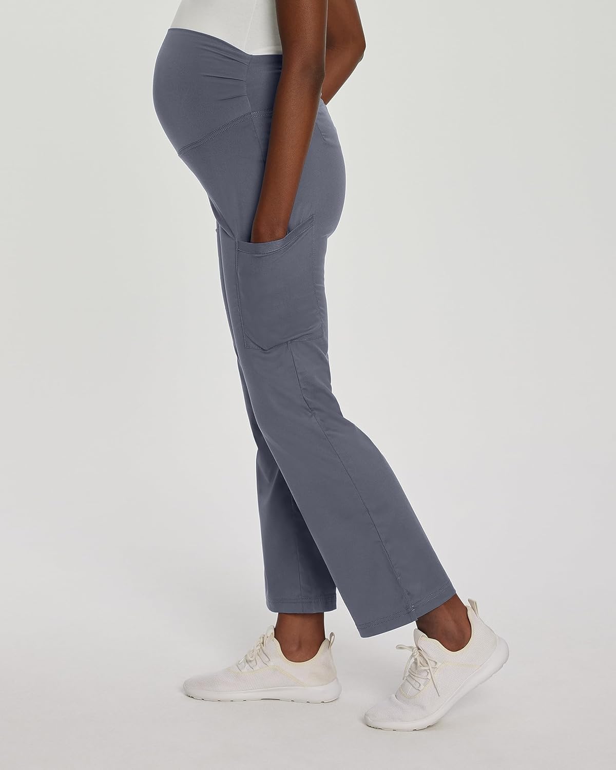 Landau Proflex Tailored Fit Stretch 3-Pkt Maternity Scrub Pants for Women 2399 Steel SML - Image 2